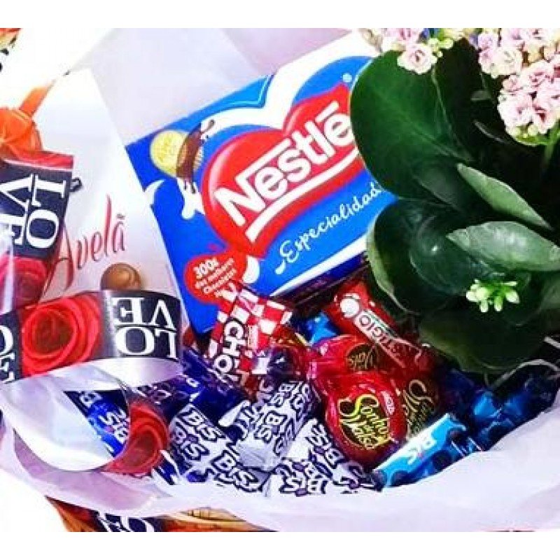 CESTA CHOCOLOVE COM FLOR